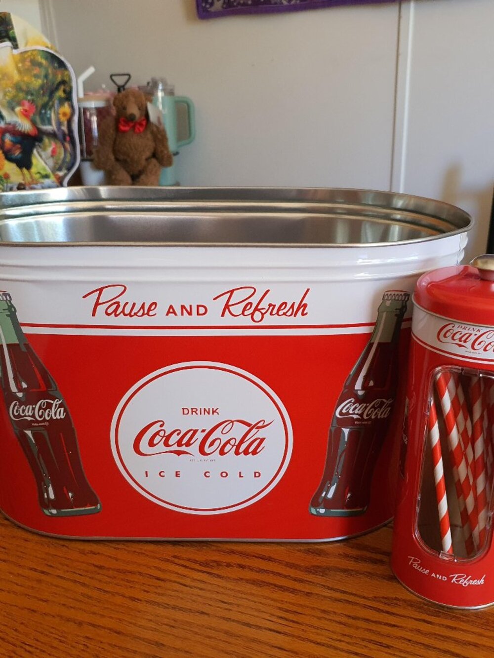 Coca Cola Ice Bucket Party Tub Cooler Large Oval Galvanized Metal Tin 16"